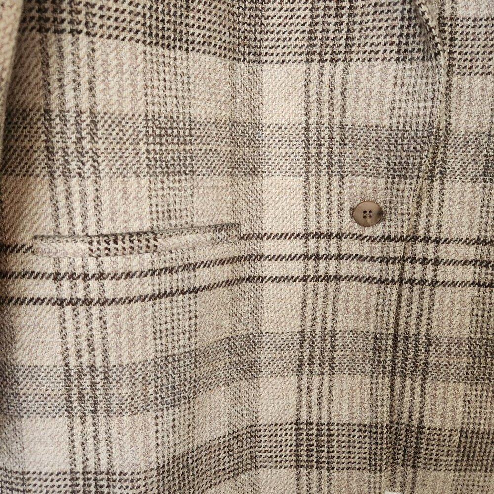 Austin Hill Beige Brown Plaid 100% Wool Blazer Jacket Preppy Winter Work Office - Picture 6 of 12